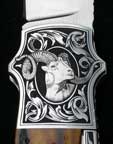 A knife beautifully engraved by Tim.